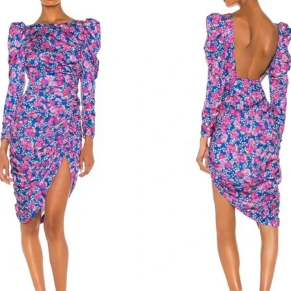 NWT For Love And Lemons Annie midid Floral Long Sleeve Dress in cobalt Blue XS/S - Picture 7 of 15